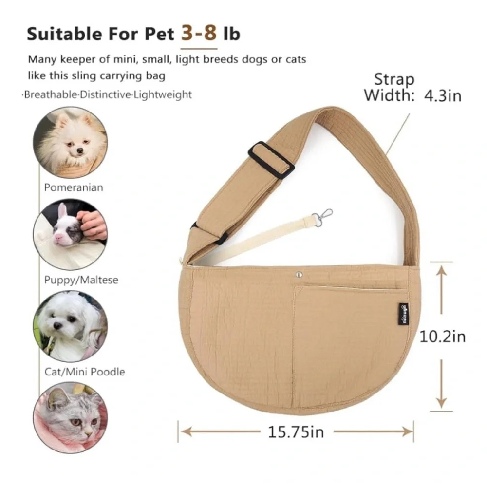 Brand new. Tan Pet Sling Carrier for small pets.